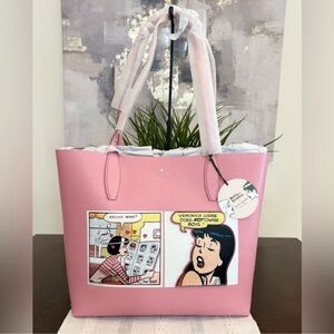 Kate Spade x Archie Pink Comic Print Large Reversible Tote New with Tags.